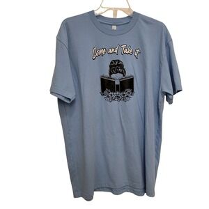 American Apparel XL T Shirt Come and Take It Book Lover Graphic Blue